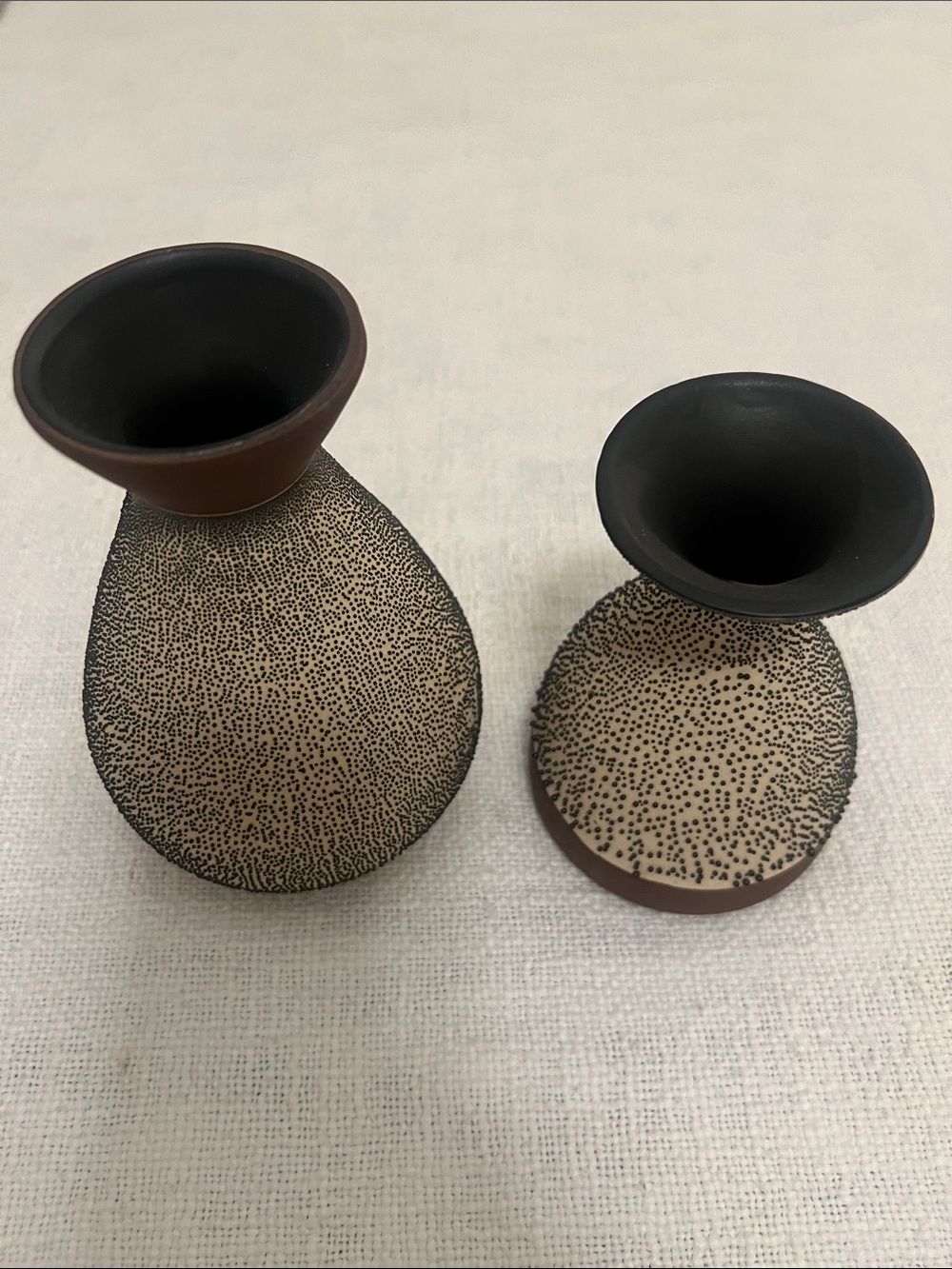 Unique Handcrafted Ceramic Vases - Black & Tan Textured Speckled(2)